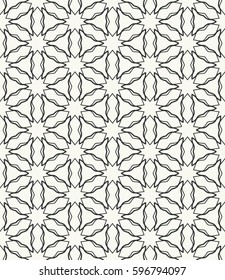 Seamless geometric line pattern. Interlacing linear texture for wallpaper, packaging, banners, invitations, business cards, fabric print. Interweaving black and white graphic sketch background