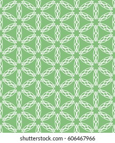 Seamless geometric line pattern. Interlacing linear texture for wallpaper, packaging, banners, invitations, business cards, fabric print. Interweaving monochrome green graphic sketch background