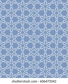 Seamless geometric line pattern. Interlacing linear texture for wallpaper, packaging, banners, invitations, business cards, fabric print. Interweaving monochrome blue graphic sketch background