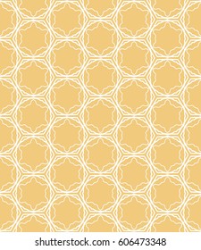 Seamless geometric line pattern. Interlacing linear texture for wallpaper, packaging, banners, invitations, business cards, fabric print. Interweaving monochrome yellow graphic sketch background