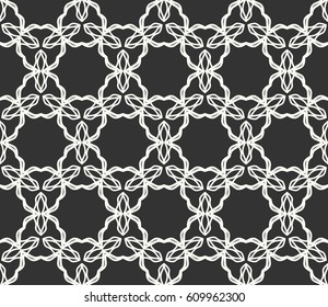 Seamless geometric line pattern. Interlacing linear texture for wallpaper, packaging, banners, invitations, business cards, fabric print. Interweaving black and white graphic sketch background