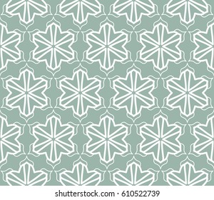 Seamless geometric line pattern. Interlacing linear texture for wallpaper, packaging, banners, invitations, business cards, fabric print. Interweaving green and white graphic sketch background