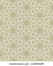 Seamless geometric line pattern. Interlacing linear texture for wallpaper, packaging, banners, invitations, business cards, fabric print. Interweaving golden brown and white graphic sketch background