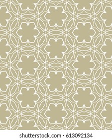 Seamless geometric line pattern. Interlacing linear texture for wallpaper, packaging, banners, invitations, business cards, fabric print. Interweaving golden brown and white graphic sketch background