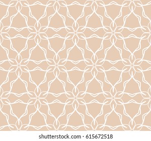 Seamless geometric line pattern. Interlacing linear texture for wallpaper, packaging, banners, invitations, business cards, fabric print. Interweaving brown and white graphic sketch background
