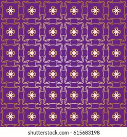 Seamless geometric line pattern. Interlacing linear texture for wallpaper, packaging, banners, invitations, business cards, fabric print. Interweaving gold and purple graphic sketch background