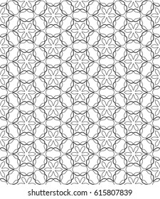 Seamless geometric line pattern. Interlacing linear texture for wallpaper, packaging, banners, invitations, business cards, fabric print. Interweaving black and white graphic sketch background