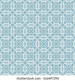 Seamless geometric line pattern. Interlacing linear texture for wallpaper, packaging, banners, invitations, business cards, fabric print. Interweaving monochrome blue graphic sketch background