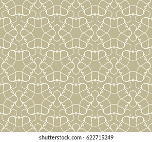 Seamless geometric line pattern. Interlacing linear texture for wallpaper, packaging, banners, invitations, business cards, fabric print. Interweaving golden brown and white graphic sketch background