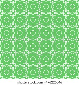 Seamless geometric line pattern, repeating texture. Seamless linear background. Contemporary graphic design, ethnic arabic, indian monochrome ornament. Seamless lace fabric pattern. Green and white