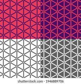 Seamless geometric line pattern with triangle. Pink and violet linear background, ethnic ornament. Endless monochrome texture for wallpaper, backdrop, textile, fabric. Color inversion. Simple shapes.