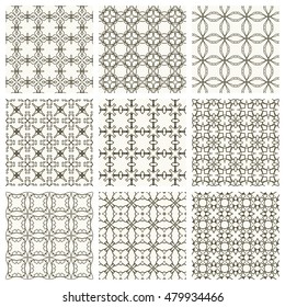 Seamless geometric line patterns set. Contemporary graphic design. Endless texture for wallpaper, pattern fills, web page line backgrounds. Monochrome geometric ornaments.
