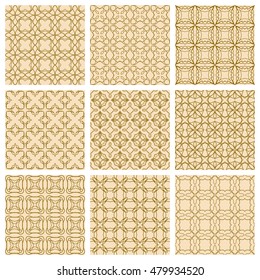 Seamless geometric line patterns set. Contemporary graphic design. Endless texture for wallpaper, pattern fills, web page line backgrounds. Monochrome geometric ornaments.