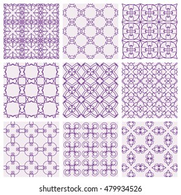 Seamless geometric line patterns set. Contemporary graphic design. Endless texture for wallpaper, pattern fills, web page line backgrounds. Monochrome geometric ornaments.