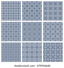 Seamless geometric line patterns set. Contemporary graphic design. Endless texture for wallpaper, pattern fills, web page line backgrounds. Monochrome geometric ornaments.