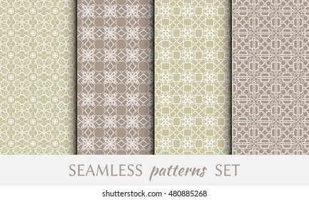 Seamless geometric line patterns set. Contemporary graphic design. Endless texture for wallpaper, pattern fills, web page line backgrounds. Monochrome geometric ornaments.