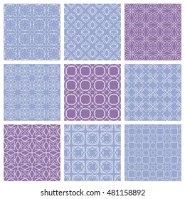 Seamless geometric line patterns set. Contemporary graphic design. Endless texture for wallpaper, pattern fills, web page line backgrounds. Monochrome geometric ornaments.