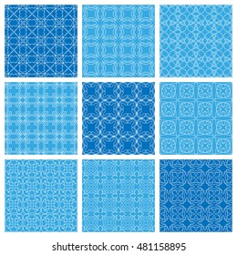 Seamless geometric line patterns set. Contemporary graphic design. Endless texture for wallpaper, pattern fills, web page line backgrounds. Monochrome geometric ornaments.