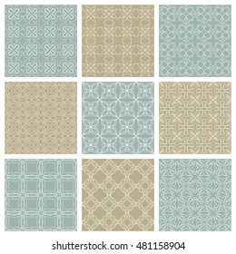 Seamless geometric line patterns set. Contemporary graphic design. Endless texture for wallpaper, pattern fills, web page line backgrounds. Monochrome geometric ornaments.