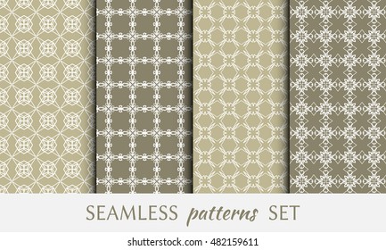Seamless geometric line patterns set. Contemporary graphic design. Endless texture for wallpaper, pattern fills, cards or invitations. Seamless lace backgrounds. Monochrome geometric ornaments.