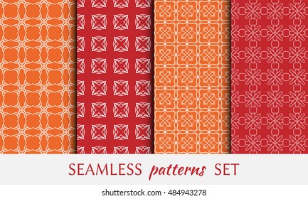 Seamless geometric line patterns set. Contemporary graphic design. Endless texture for wallpaper, pattern fills, cards or invitations. Seamless lace backgrounds. Monochrome geometric ornaments.