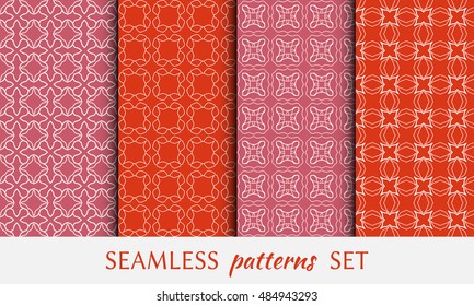Seamless geometric line patterns set. Contemporary graphic design. Endless texture for wallpaper, pattern fills, cards or invitations. Seamless lace backgrounds. Monochrome geometric ornaments.