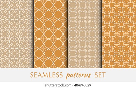 Seamless geometric line patterns set. Contemporary graphic design. Endless texture for wallpaper, pattern fills, cards or invitations. Seamless lace backgrounds. Monochrome geometric ornaments.