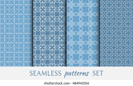 Seamless geometric line patterns set. Contemporary graphic design. Endless texture for wallpaper, pattern fills, cards or invitations. Seamless lace backgrounds. Monochrome geometric ornaments.