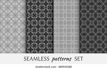 Seamless geometric line patterns set. Contemporary graphic design. Endless texture for wallpaper, pattern fills, cards or invitations. Seamless lace backgrounds. Monochrome geometric ornaments.