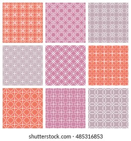 Seamless geometric line patterns set. Contemporary graphic design. Endless texture for wallpaper, pattern fills, cards or invitations. Seamless lace backgrounds. Monochrome geometric ornaments.