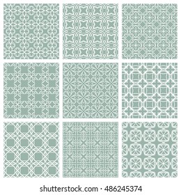 Seamless geometric line patterns set. Contemporary graphic design. Endless texture for wallpaper, pattern fills, web page line backgrounds. Monochrome geometric ornaments.