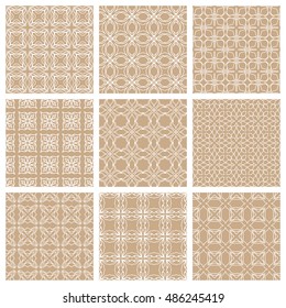 Seamless geometric line patterns set. Contemporary graphic design. Endless texture for wallpaper, pattern fills, web page line backgrounds. Monochrome geometric ornaments.