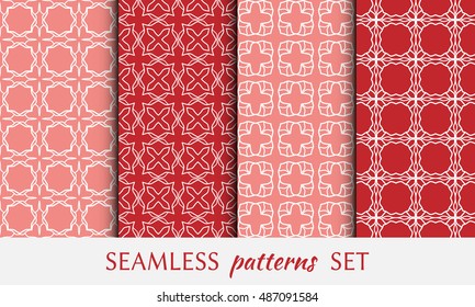 Seamless geometric line patterns set. Contemporary graphic design. Endless texture for wallpaper, pattern fills, cards or invitations. Seamless lace backgrounds. Monochrome geometric ornaments.
