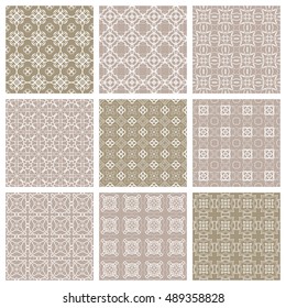 Seamless geometric line patterns set. Contemporary graphic design. Endless texture for wallpaper, pattern fills, web page line backgrounds. Monochrome geometric ornaments.
