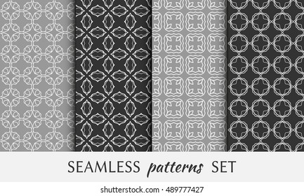Seamless geometric line patterns set. Contemporary graphic design. Endless texture for wallpaper, pattern fills, cards or invitations. Seamless lace backgrounds. Monochrome geometric ornaments.