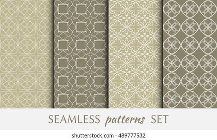Seamless geometric line patterns set. Contemporary graphic design. Endless texture for wallpaper, pattern fills, cards or invitations. Seamless lace backgrounds. Monochrome geometric ornaments.