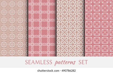 Seamless geometric line patterns set. Contemporary graphic design. Endless texture for wallpaper, pattern fills, cards or invitations. Seamless lace backgrounds. Monochrome geometric ornaments.