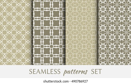 Seamless geometric line patterns set. Contemporary graphic design. Endless texture for wallpaper, pattern fills, cards or invitations. Seamless lace backgrounds. Monochrome geometric ornaments.