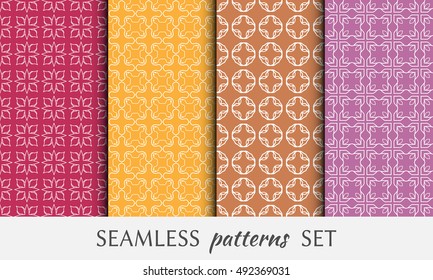 Seamless geometric line patterns set. Contemporary graphic design. Endless texture for wallpaper, pattern fills, cards or invitations. Seamless lace backgrounds. Colorful geometric ornaments.