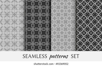 Seamless geometric line patterns set. Contemporary graphic design. Endless texture for wallpaper, pattern fills, cards or invitations. Seamless lace backgrounds. Monochrome geometric ornaments.