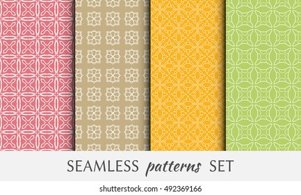Seamless geometric line patterns set. Contemporary graphic design. Endless texture for wallpaper, pattern fills, cards or invitations. Seamless lace backgrounds. Colorful geometric ornaments.