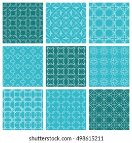 Seamless geometric line patterns set. Contemporary graphic design. Endless texture for wallpaper, pattern fills, web page line backgrounds. Colorful geometric ornaments.