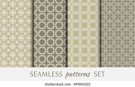 Seamless geometric line patterns set. Contemporary graphic design. Endless lace texture for wallpaper, pattern fill, invitation, card, banner, flyer. Seamless linear backgrounds with ethnic ornament