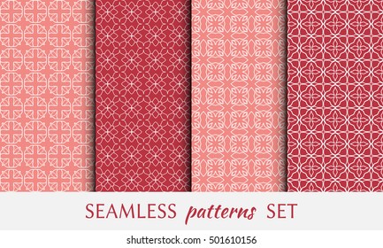 Seamless geometric line patterns set. Contemporary graphic design. Endless lace texture for wallpaper, pattern fill, invitation, card, banner, flyer. Seamless linear backgrounds with ethnic ornament
