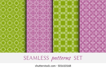 Seamless geometric line patterns set. Contemporary graphic design. Endless lace texture for wallpaper, pattern fill, invitation, card, banner, flyer. Seamless linear backgrounds with ethnic ornament