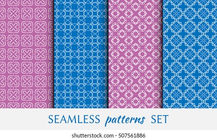 Seamless geometric line patterns set. Contemporary graphic design. Endless linear backgrounds collection, seamless lace texture for banners, flyers, invitation cards. Monochrome ornament
