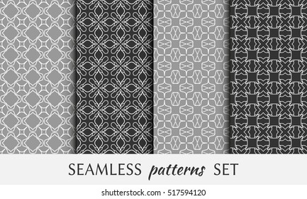 Seamless geometric line patterns set. Contemporary graphic design. Endless lace texture for wallpaper, pattern fill, invitation, card, banner, flyer. Seamless linear backgrounds with ethnic ornament