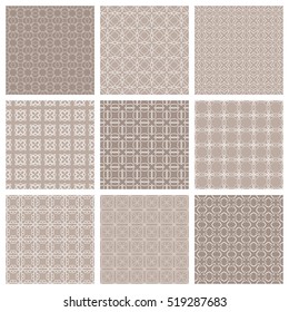 Seamless geometric line patterns set. Contemporary graphic design. Endless texture for wallpaper, pattern fills, web page line backgrounds. Monochrome geometric ornaments.