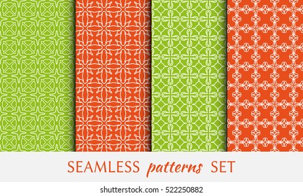 Seamless geometric line patterns set. Endless lace texture for wallpapers, pattern fills, invitations, cards, banners, flyers. Colorful seamless linear backgrounds collection, tribal ethnic ornament