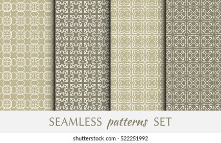 Seamless geometric line patterns set. Endless lace texture for wallpapers, pattern fills, invitations, cards, banners, flyers. Monochrome seamless linear backgrounds collection, tribal ethnic ornament